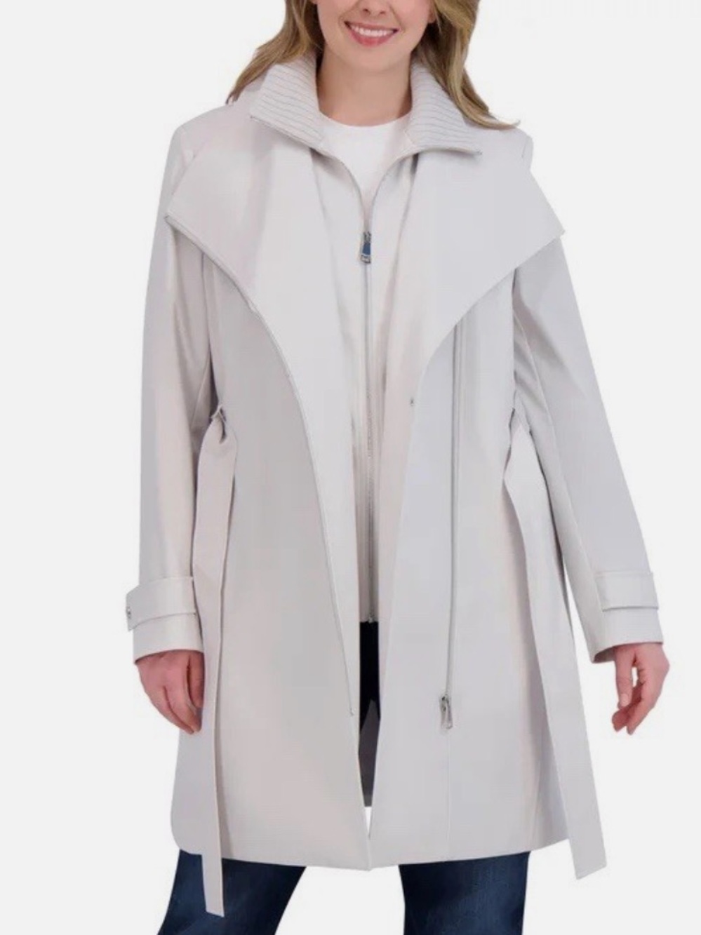Halston Trench Coat Light Grey Size Large - Picture 3 of 16